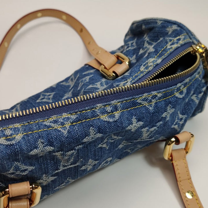 Louis Vuitton Papillon Monogram Blue Denim Bag with Gold Hardware