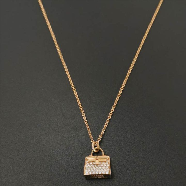 Hermes 18K Rose Gold Diamond Kelly Amulettes Pendant Necklace