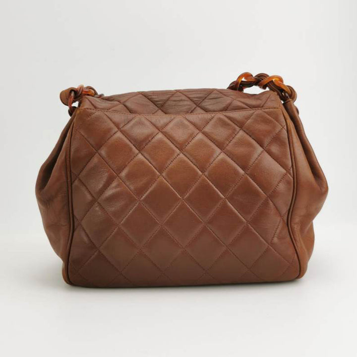 Chanel 1994 Lambskin Brown Quilted Tortoiseshell Round Messenger Flap Bag