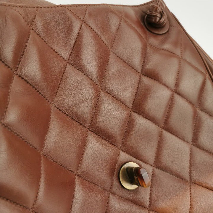 Chanel 1994 Lambskin Brown Quilted Tortoiseshell Round Messenger Flap Bag