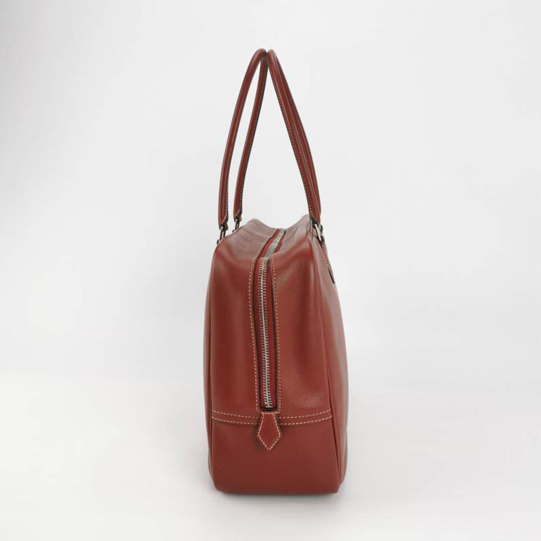 Hermes Plume 32 Leather Tote Bag in Brown with Silver Hardware