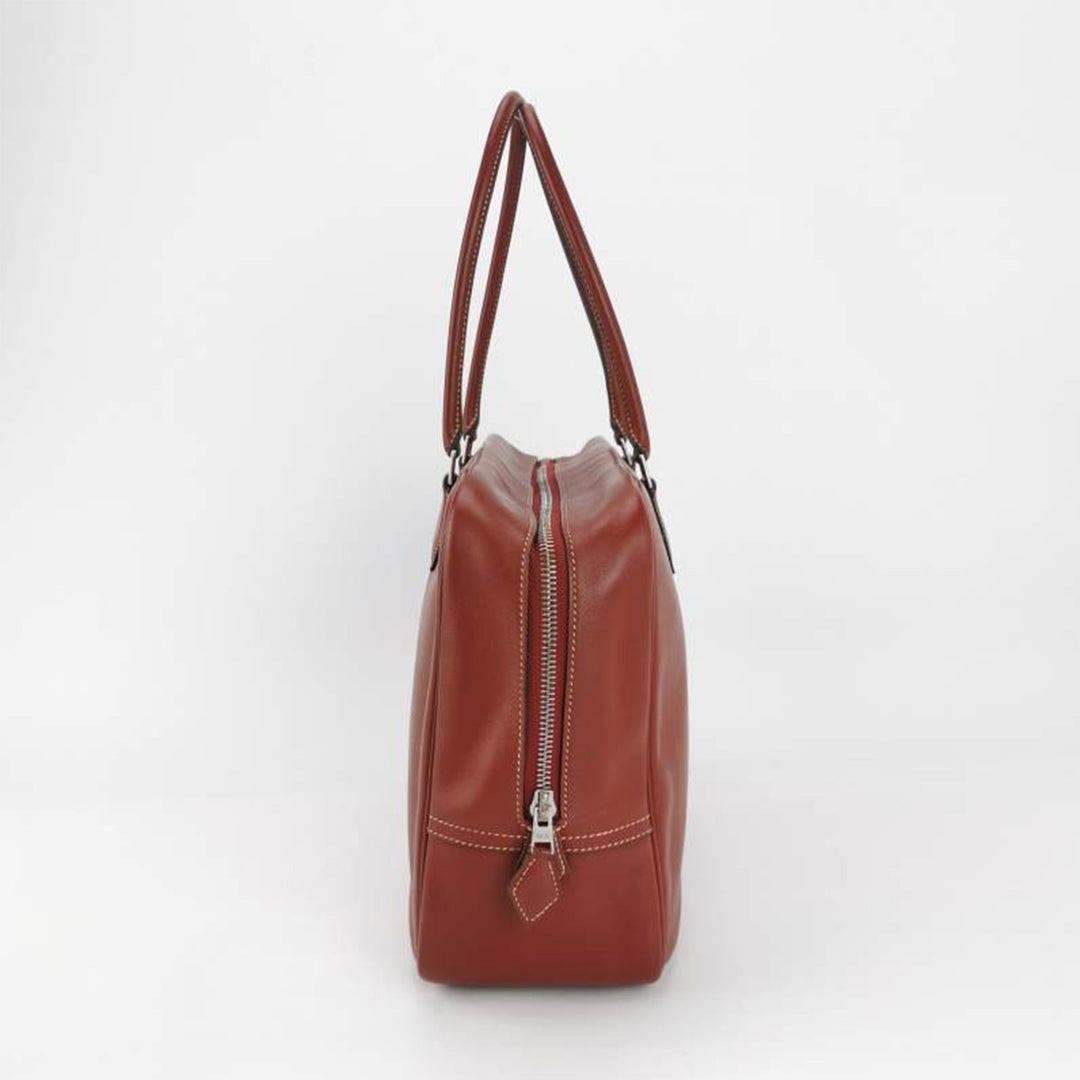 Hermes Plume 32 Leather Tote Bag in Brown with Silver Hardware