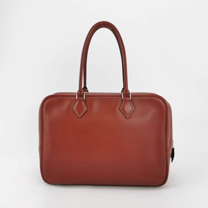 Hermes Plume 32 Leather Tote Bag in Brown with Silver Hardware