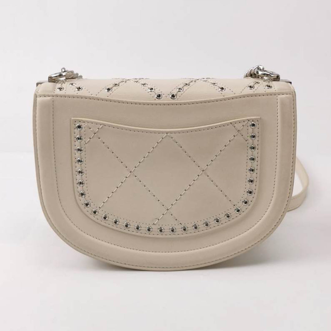 Chanel White Perforated Leather CC Shoulder Bag with Silver Hardware