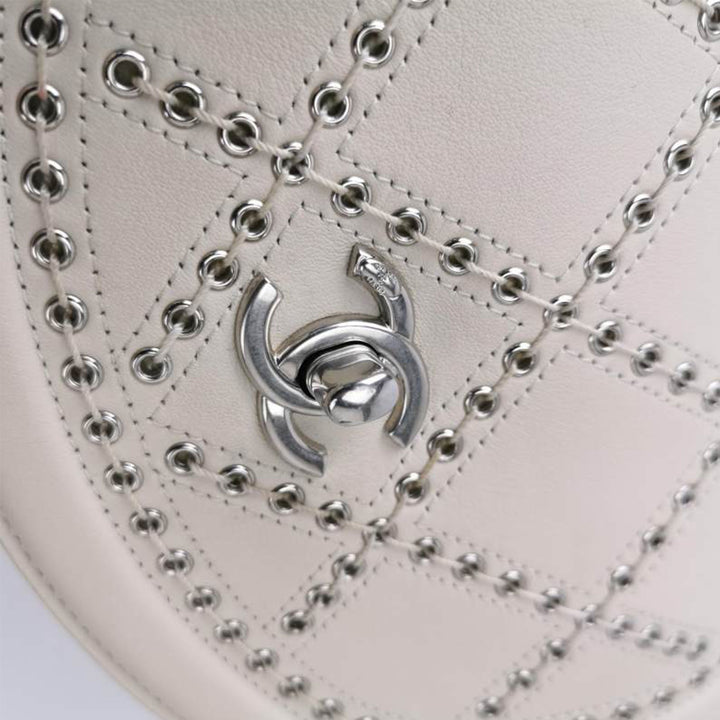 Chanel White Perforated Leather CC Shoulder Bag with Silver Hardware