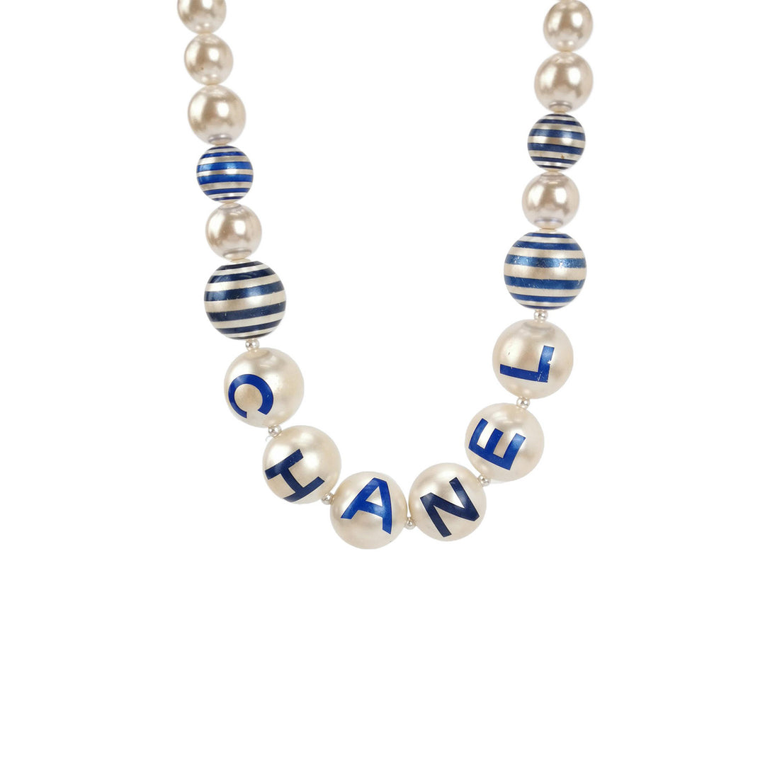 Chanel Painted Pearl Crystal La Pausa Stripe Bracelet Gold Blue