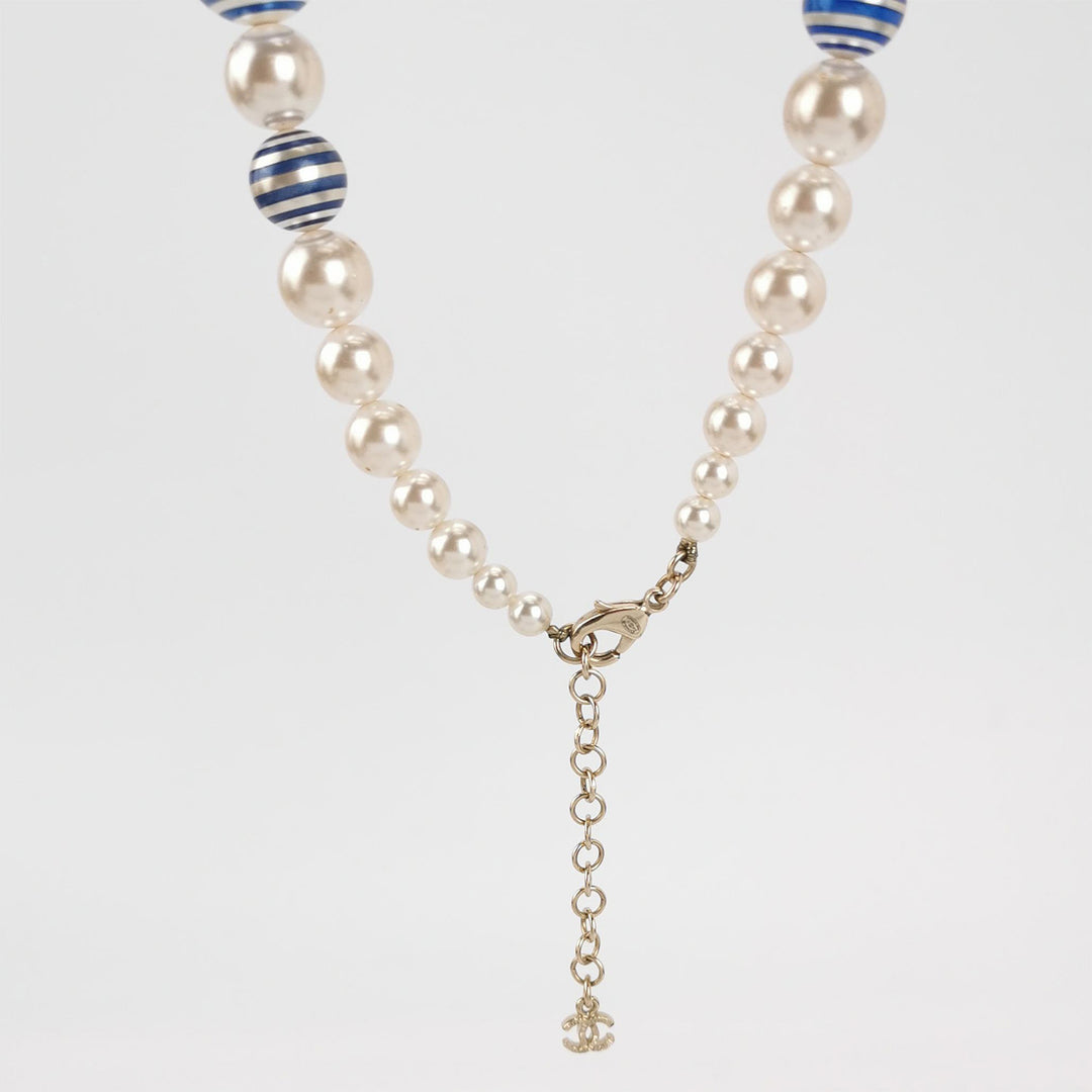 Chanel Painted Pearl Crystal La Pausa Stripe Bracelet Gold Blue