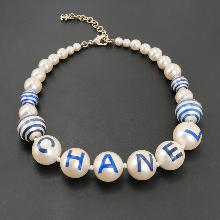 Chanel Painted Pearl Crystal La Pausa Stripe Bracelet Gold Blue