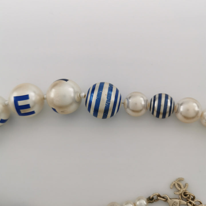 Chanel Painted Pearl Crystal La Pausa Stripe Bracelet Gold Blue