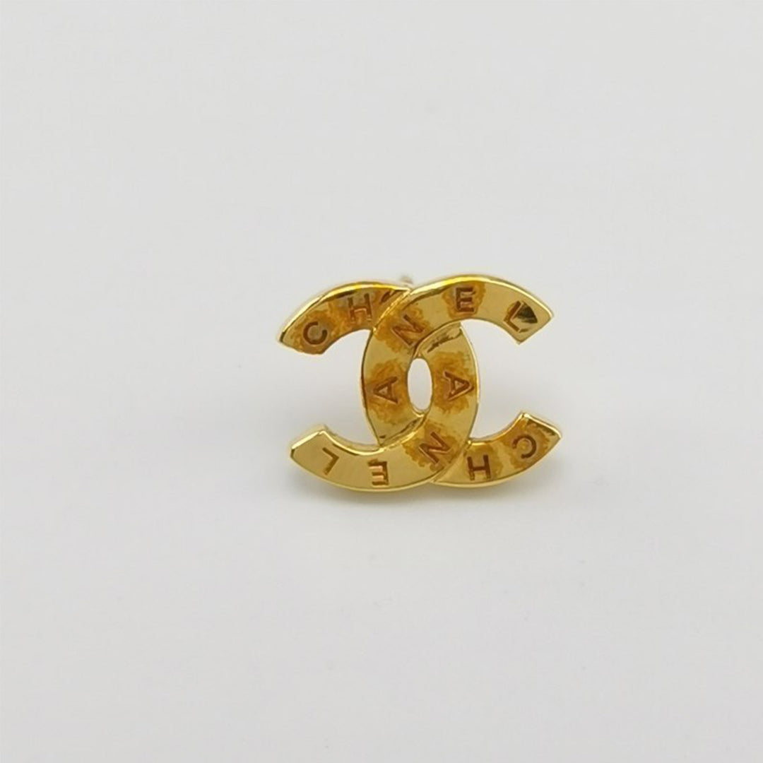 Chanel CC Paris Button Stud Earrings Gold Colour