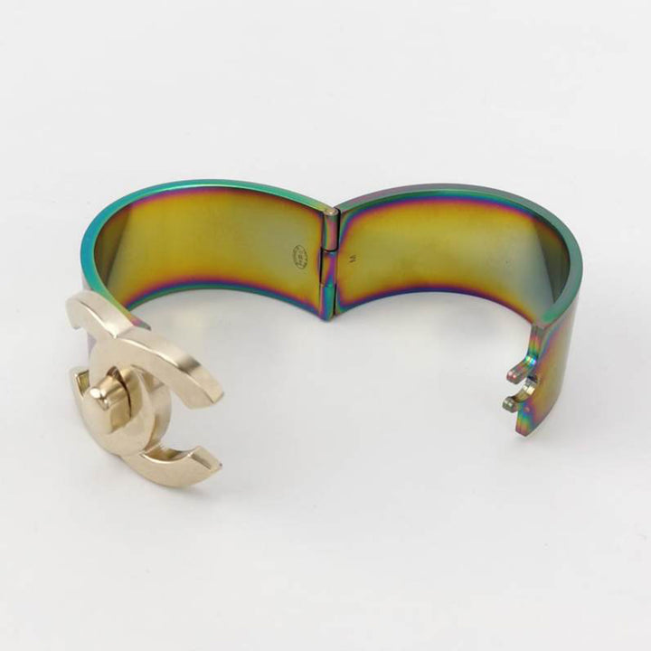 Chanel Metal Iridescent Hinged CC Cuff Bracelet in Size M