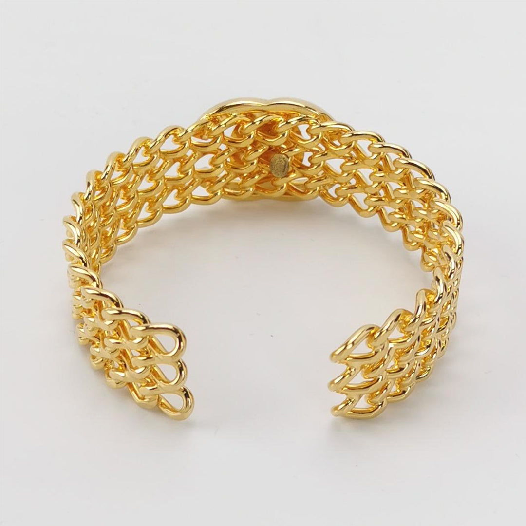 Chanel Vintage CC Turnlock and Chains Gold Toned Cuff Bracelet