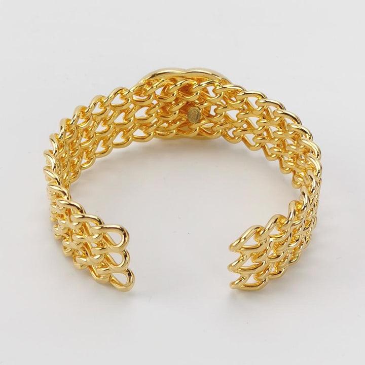 Chanel Vintage CC Turnlock and Chains Gold Toned Cuff Bracelet