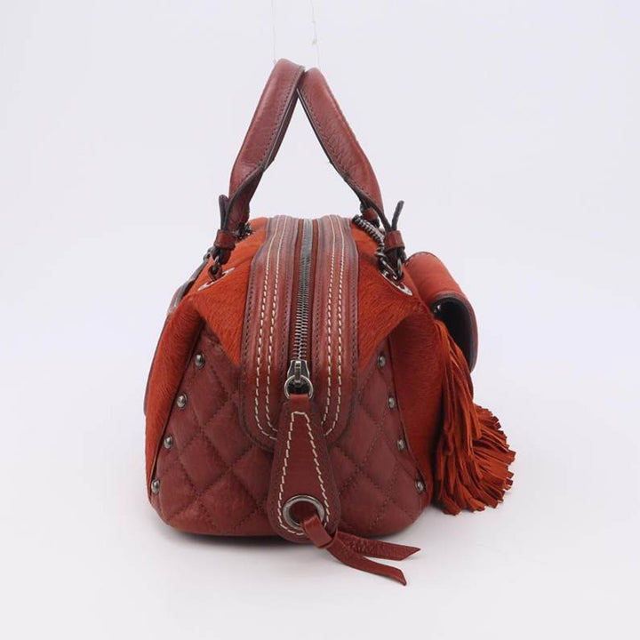 Chanel 2014 Burgundy Pony Hair And Leather Fringe Paris-Dallas Bowling Bag