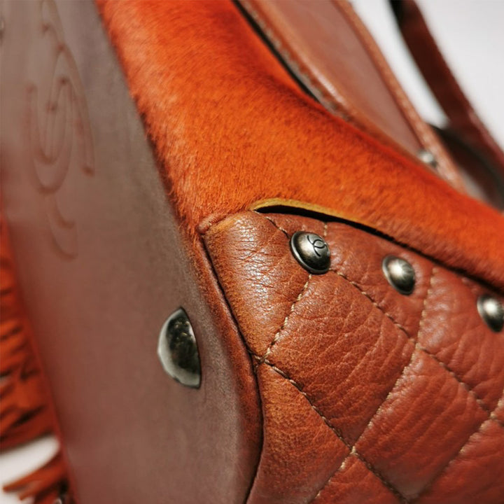 Chanel 2014 Burgundy Pony Hair And Leather Fringe Paris-Dallas Bowling Bag