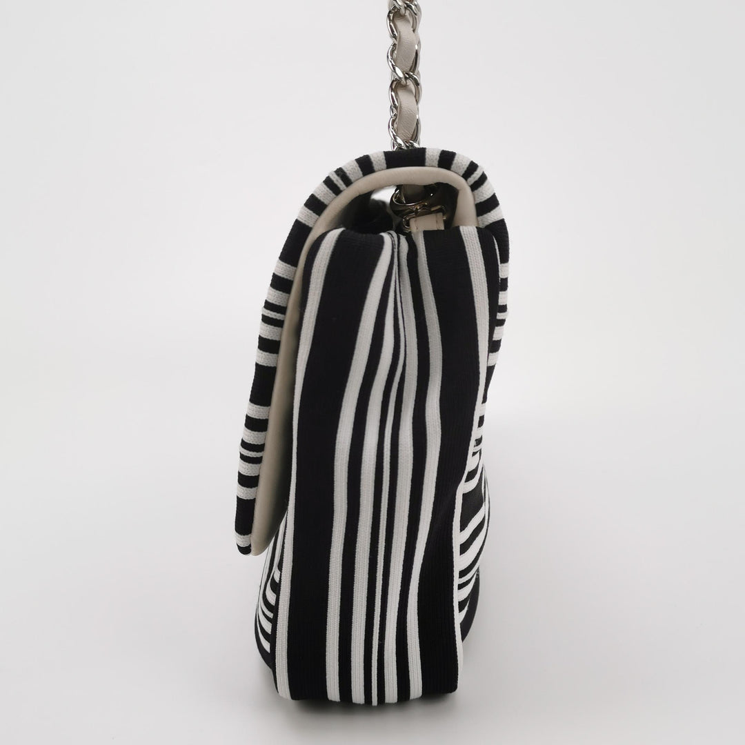 Chanel Venise Biarritz Single Flap Bag Monochrome Striped Canvas Silver Hardware