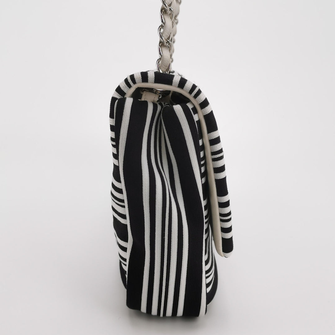 Chanel Venise Biarritz Single Flap Bag Monochrome Striped Canvas Silver Hardware