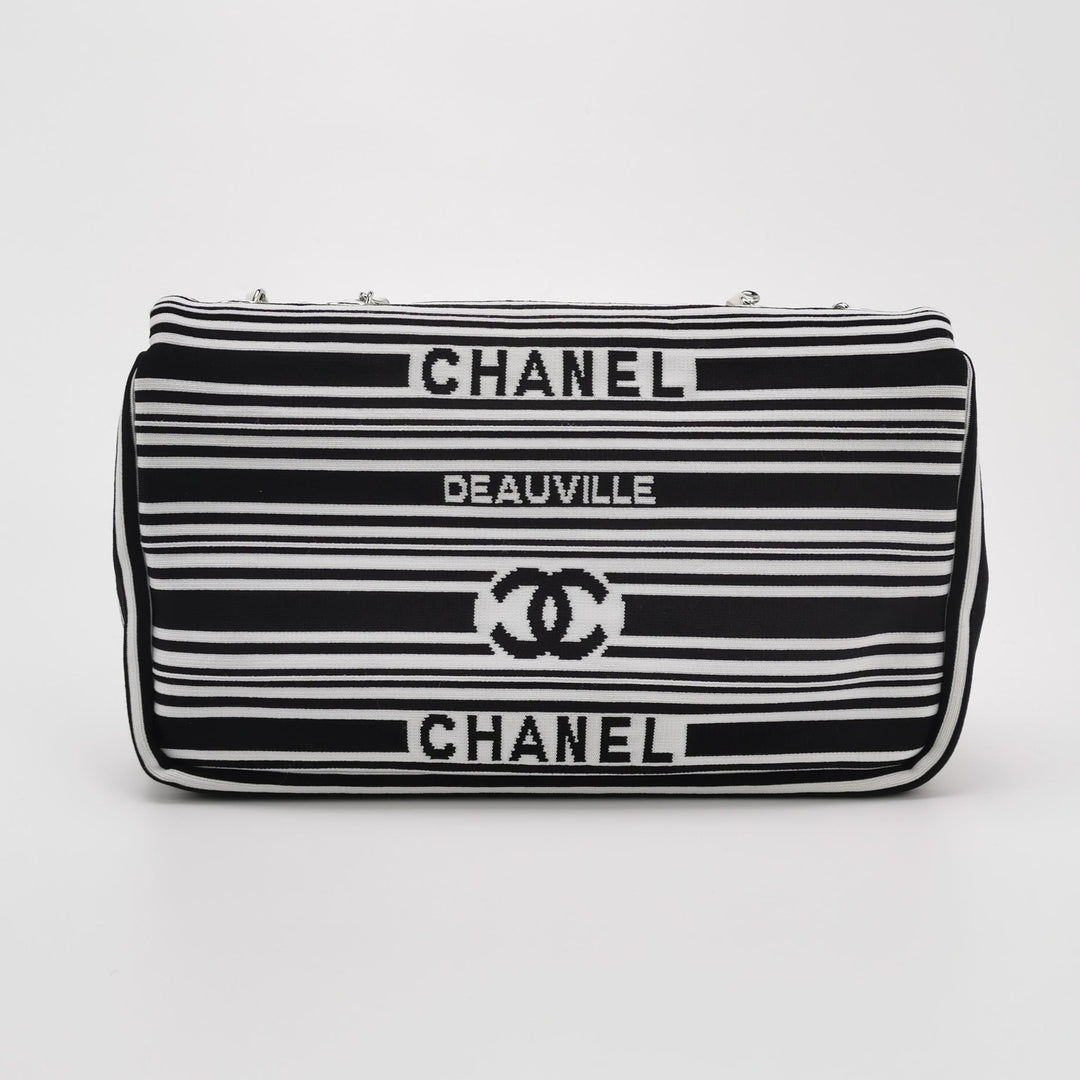 Chanel Venise Biarritz Single Flap Bag Monochrome Striped Canvas Silver Hardware