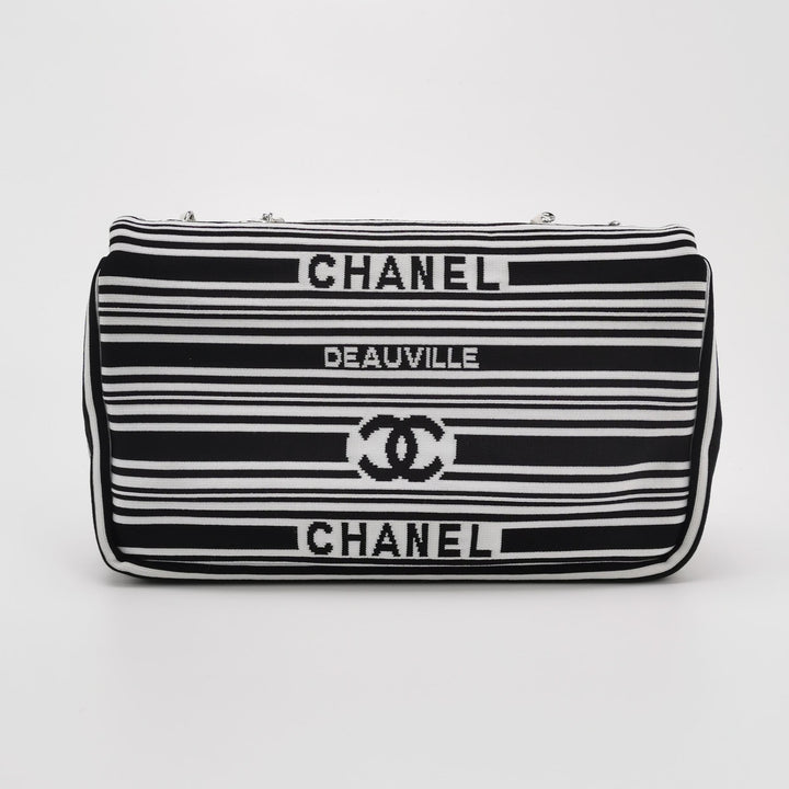 Chanel Venise Biarritz Single Flap Bag Monochrome Striped Canvas Silver Hardware