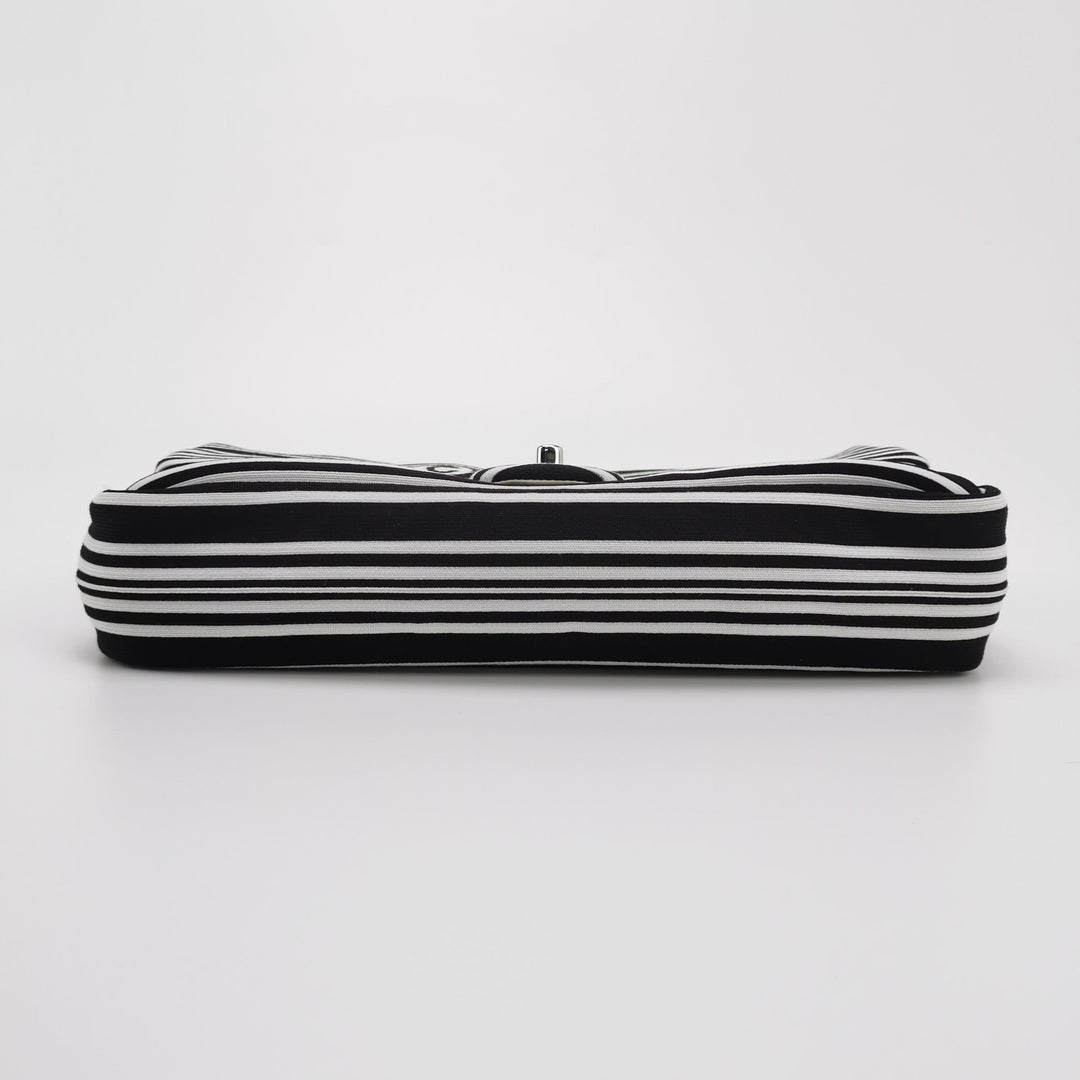 Chanel Venise Biarritz Single Flap Bag Monochrome Striped Canvas Silver Hardware