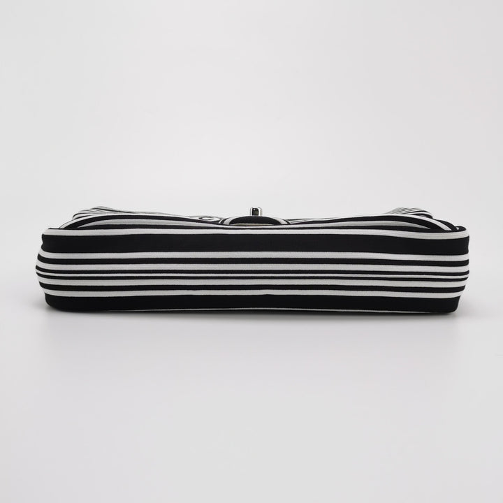 Chanel Venise Biarritz Single Flap Bag Monochrome Striped Canvas Silver Hardware