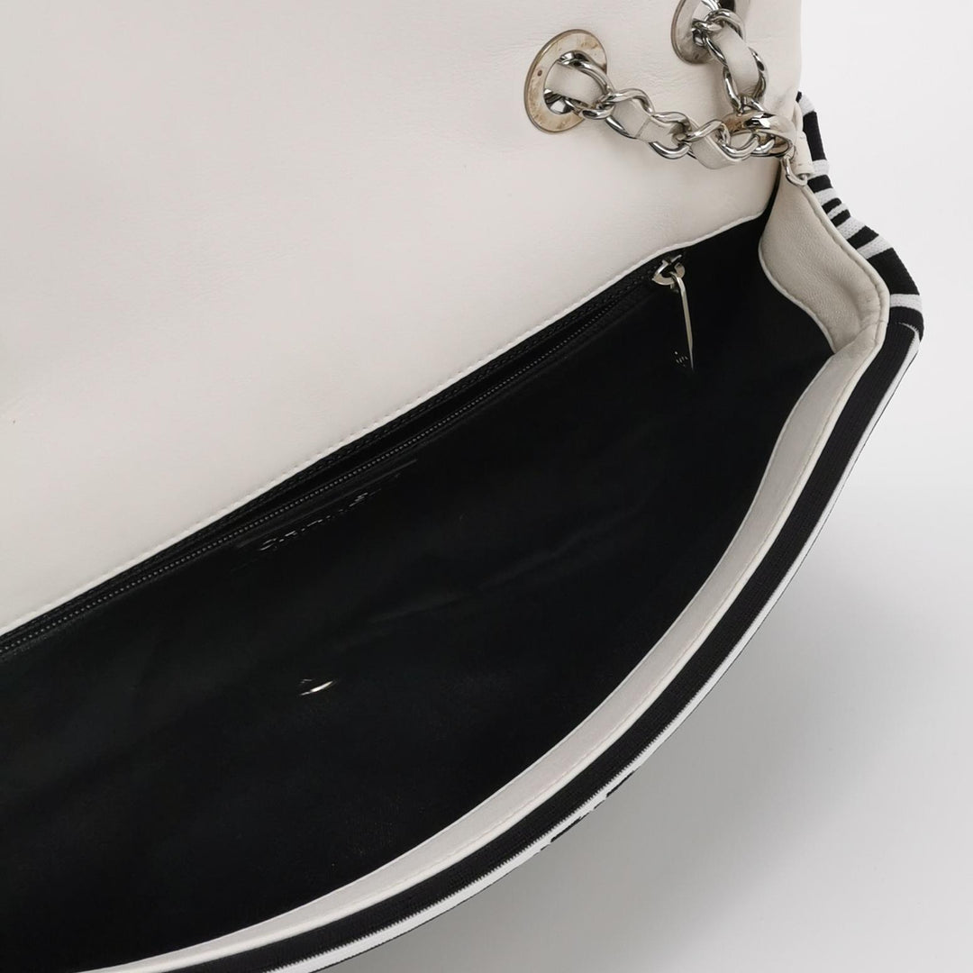 Chanel Venise Biarritz Single Flap Bag Monochrome Striped Canvas Silver Hardware