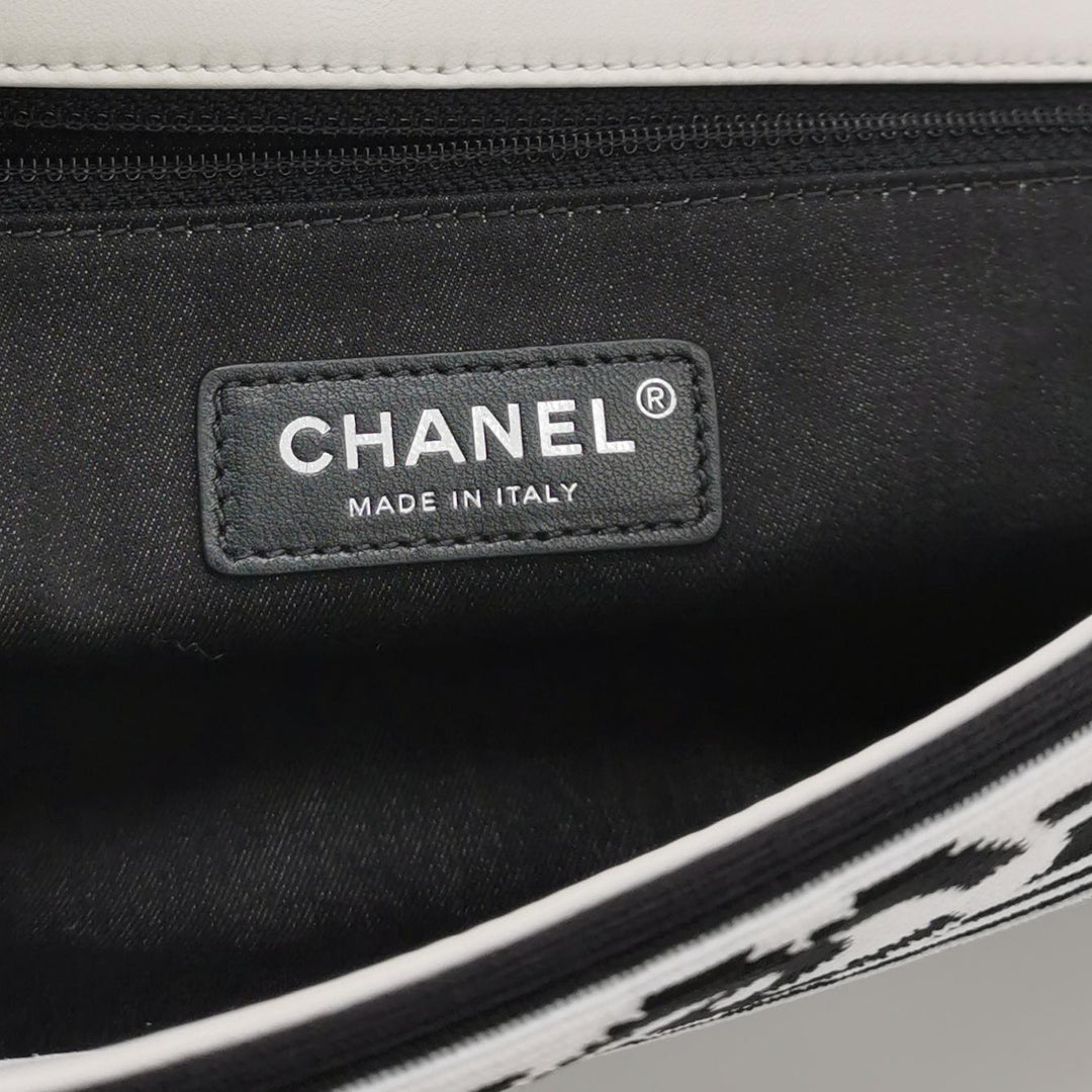 Chanel Venise Biarritz Single Flap Bag Monochrome Striped Canvas Silver Hardware