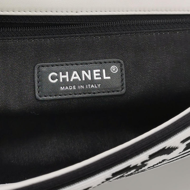 Chanel Venise Biarritz Single Flap Bag Monochrome Striped Canvas Silver Hardware