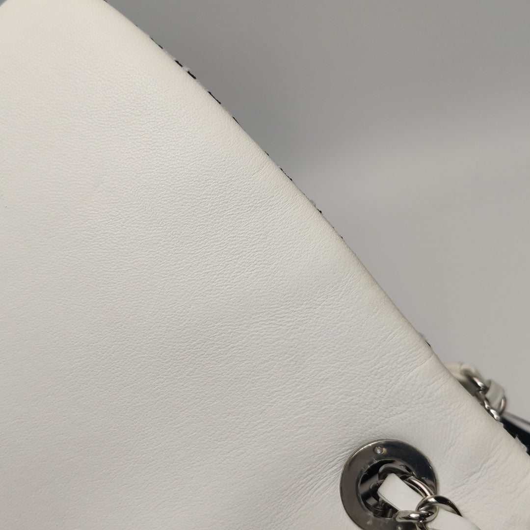 Chanel Venise Biarritz Single Flap Bag Monochrome Striped Canvas Silver Hardware