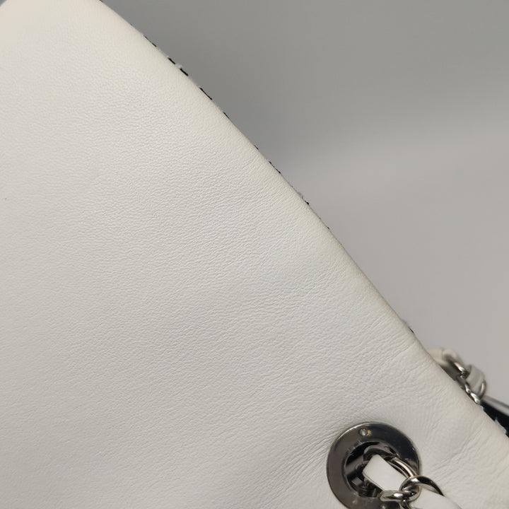 Chanel Venise Biarritz Single Flap Bag Monochrome Striped Canvas Silver Hardware