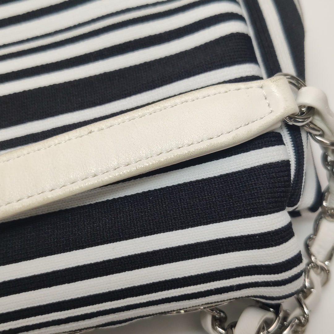 Chanel Venise Biarritz Single Flap Bag Monochrome Striped Canvas Silver Hardware