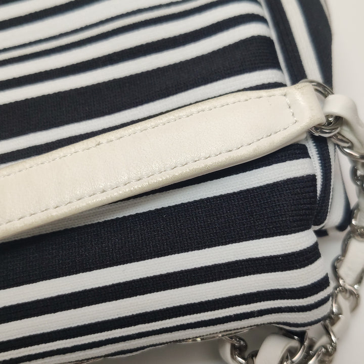 Chanel Venise Biarritz Single Flap Bag Monochrome Striped Canvas Silver Hardware