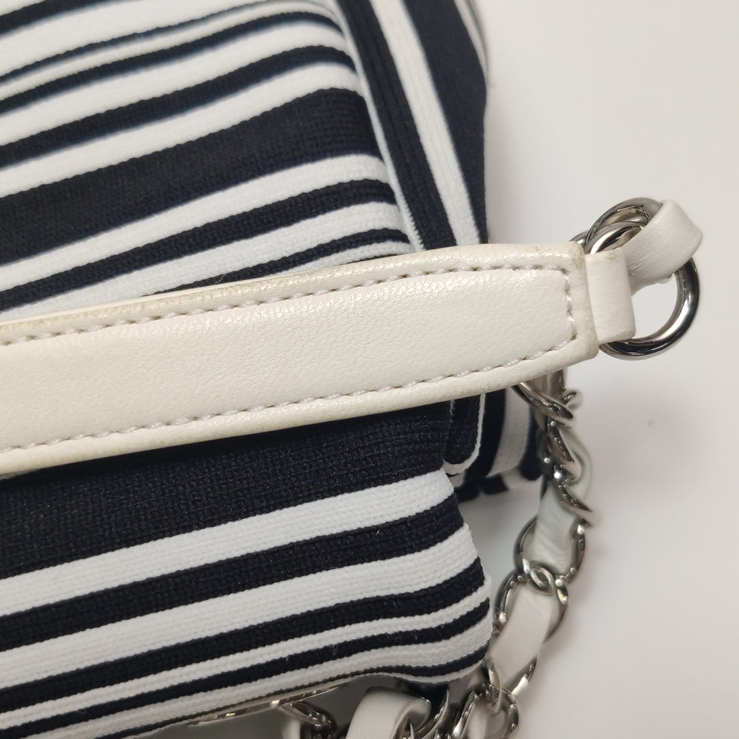 Chanel Venise Biarritz Single Flap Bag Monochrome Striped Canvas Silver Hardware