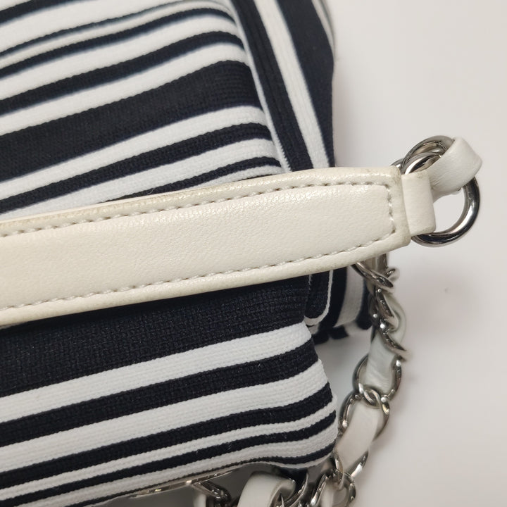 Chanel Venise Biarritz Single Flap Bag Monochrome Striped Canvas Silver Hardware