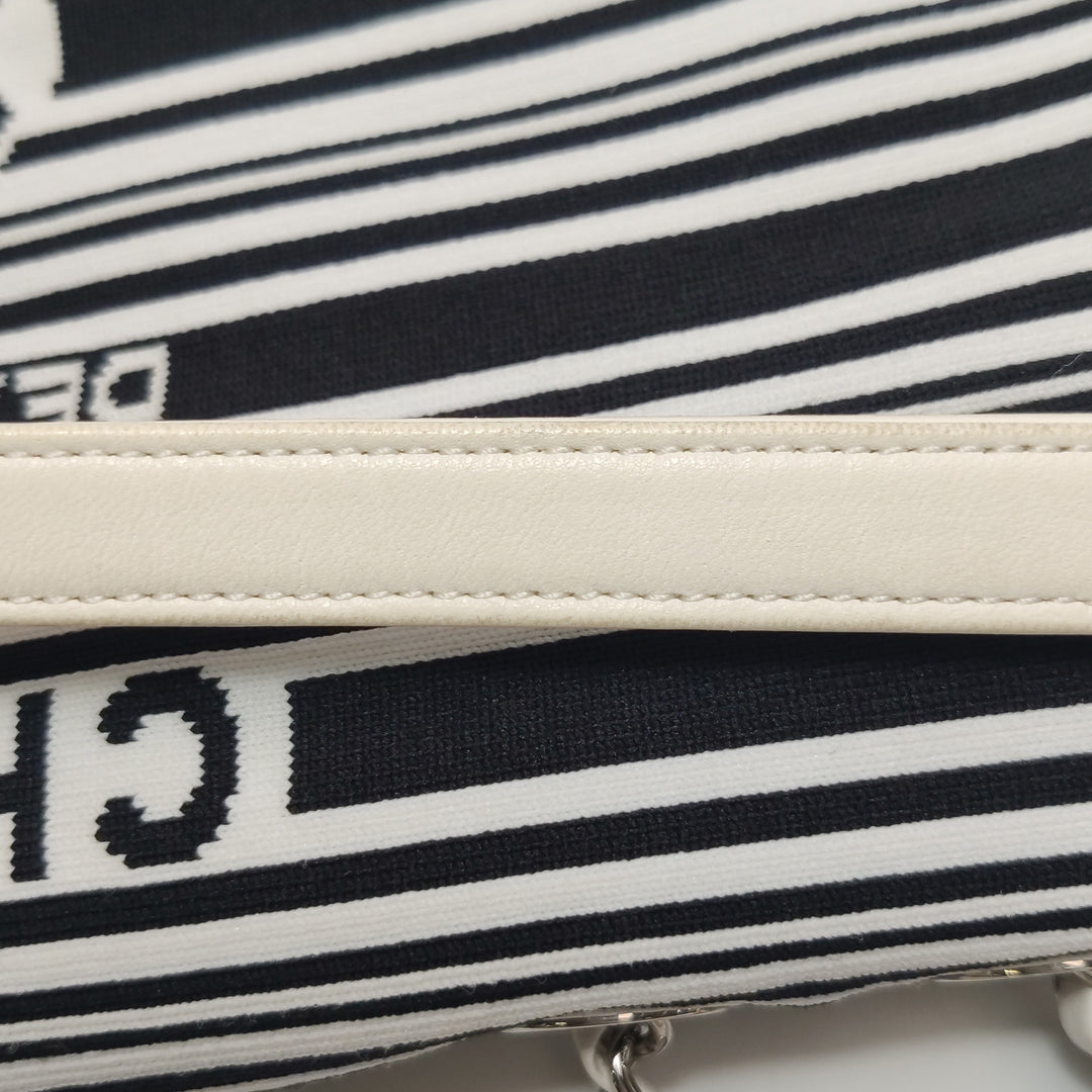 Chanel Venise Biarritz Single Flap Bag Monochrome Striped Canvas Silver Hardware