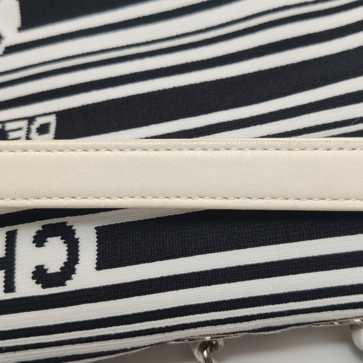 Chanel Venise Biarritz Single Flap Bag Monochrome Striped Canvas Silver Hardware