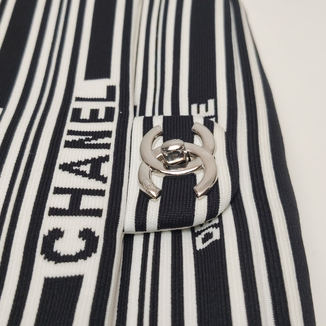 Chanel Venise Biarritz Single Flap Bag Monochrome Striped Canvas Silver Hardware