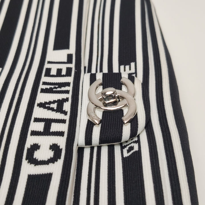 Chanel Venise Biarritz Single Flap Bag Monochrome Striped Canvas Silver Hardware