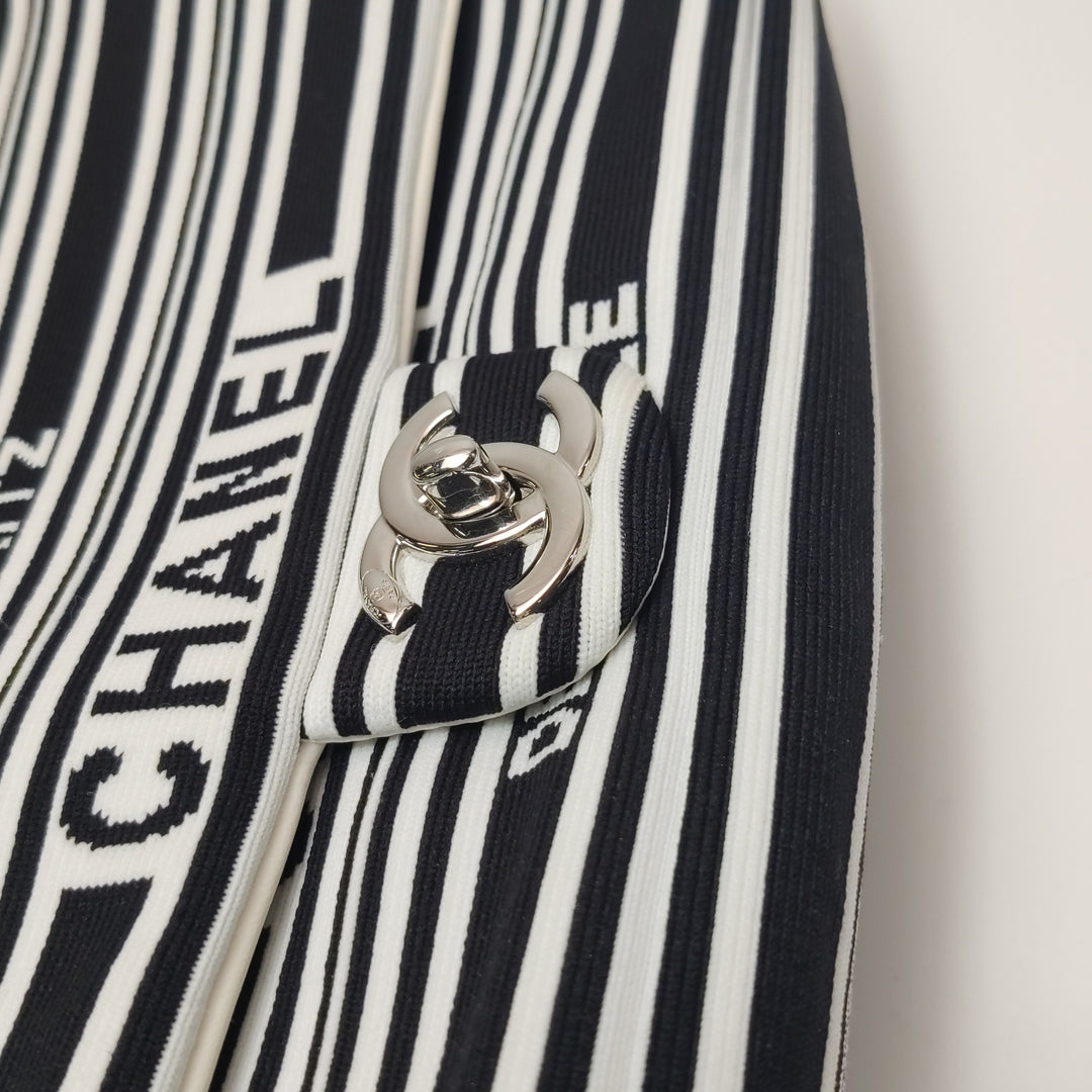 Chanel Venise Biarritz Single Flap Bag Monochrome Striped Canvas Silver Hardware