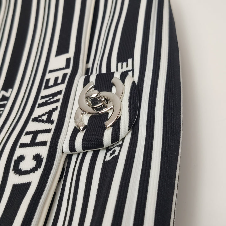 Chanel Venise Biarritz Single Flap Bag Monochrome Striped Canvas Silver Hardware