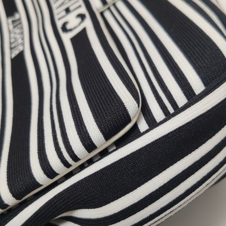 Chanel Venise Biarritz Single Flap Bag Monochrome Striped Canvas Silver Hardware