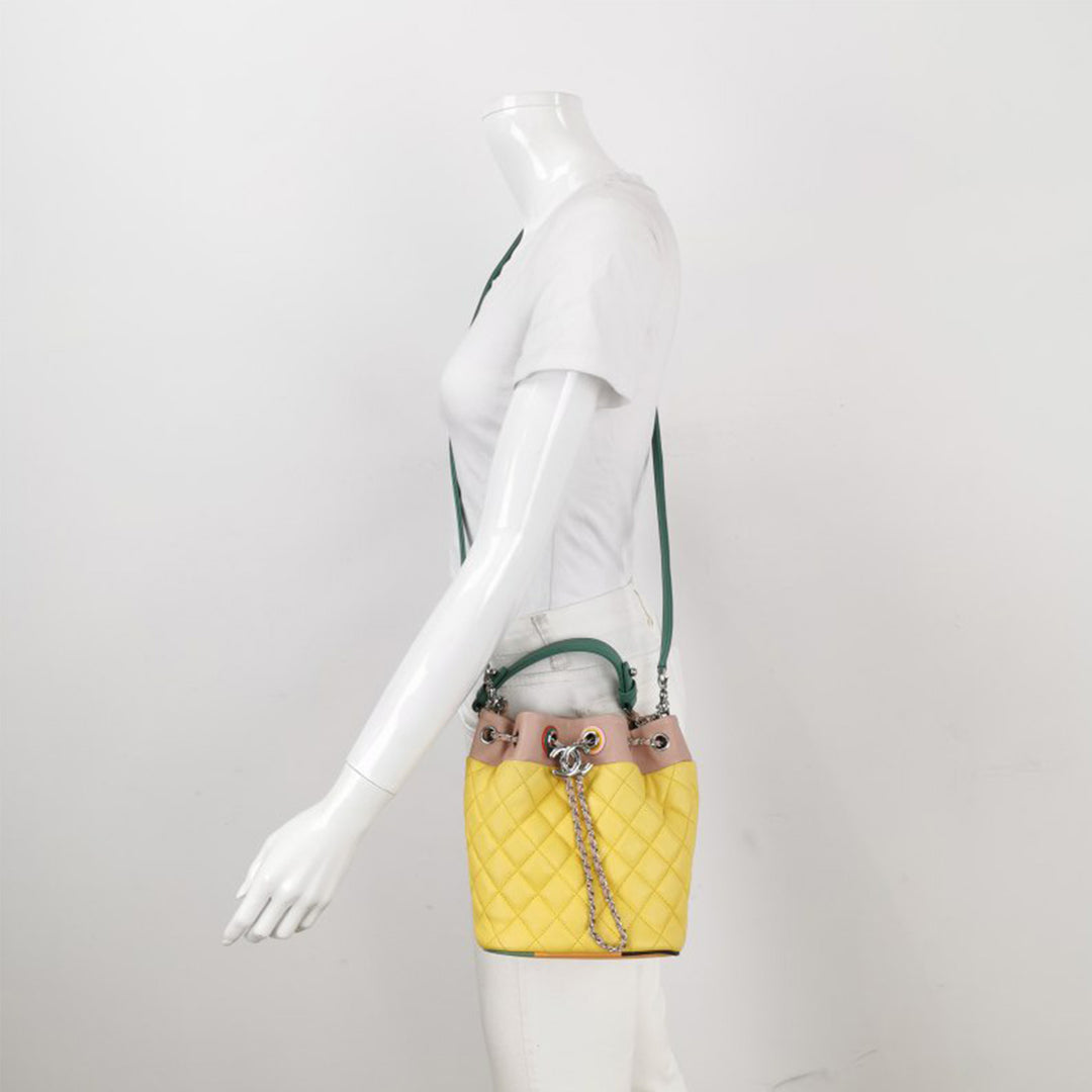 Chanel Paris-Cuba Yellow Drawstring Bucket Bag Quilted Lambskin