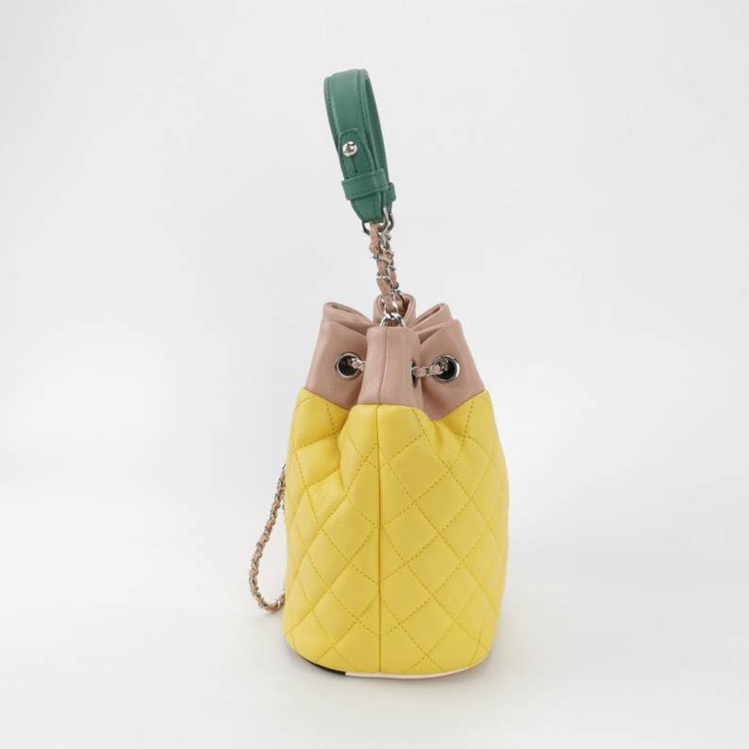 Chanel Paris-Cuba Yellow Drawstring Bucket Bag Quilted Lambskin