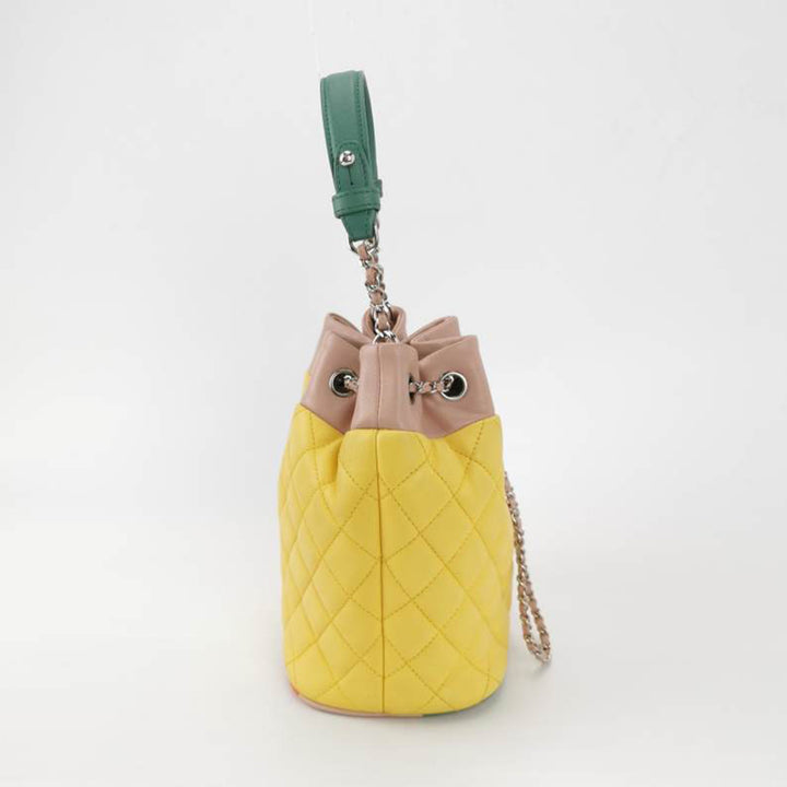 Chanel Paris-Cuba Yellow Drawstring Bucket Bag Quilted Lambskin