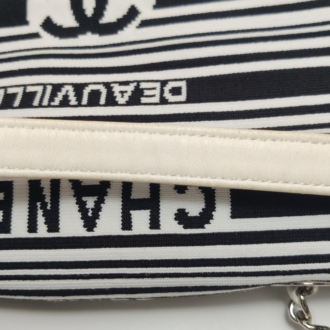 Chanel Venise Biarritz Single Flap Bag Monochrome Striped Canvas Silver Hardware