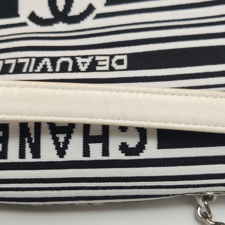 Chanel Venise Biarritz Single Flap Bag Monochrome Striped Canvas Silver Hardware