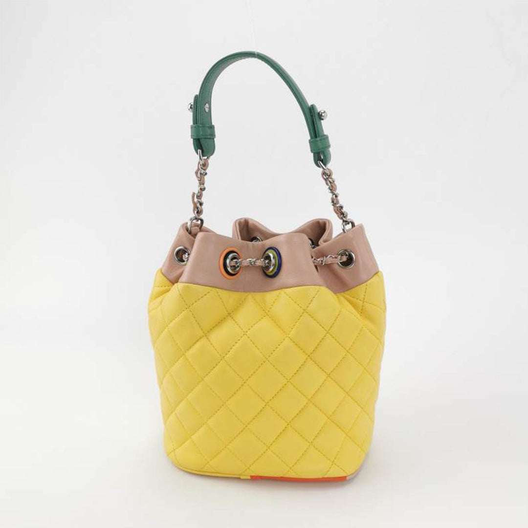 Chanel Paris-Cuba Yellow Drawstring Bucket Bag Quilted Lambskin