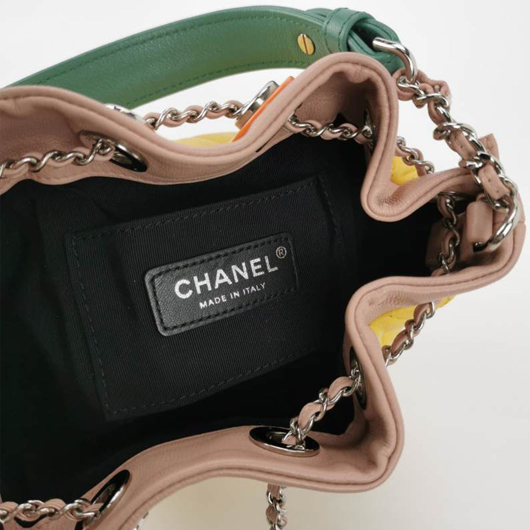 Chanel Paris-Cuba Yellow Drawstring Bucket Bag Quilted Lambskin