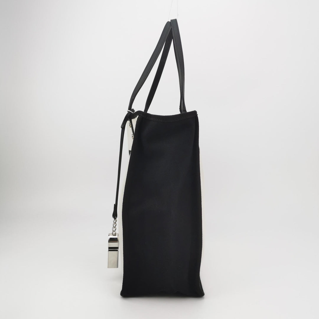 Chanel 5x5 "Let's Demonstrate" Statement Tote Bag White Canvas Black Leather Silver Hardware