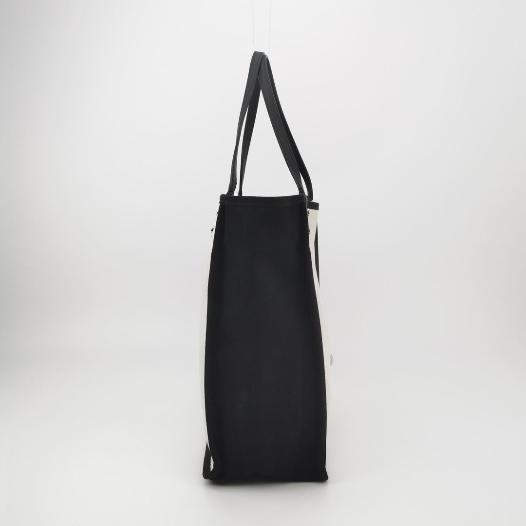 Chanel 5x5 "Let's Demonstrate" Statement Tote Bag White Canvas Black Leather Silver Hardware